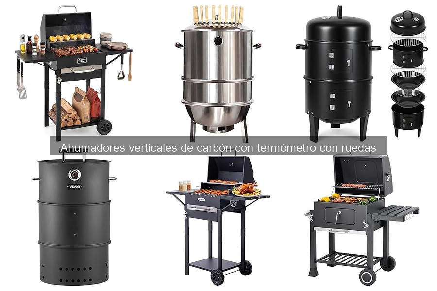 ¿Qué es un ahumador vertical de carbón con termómetro y ruedas?