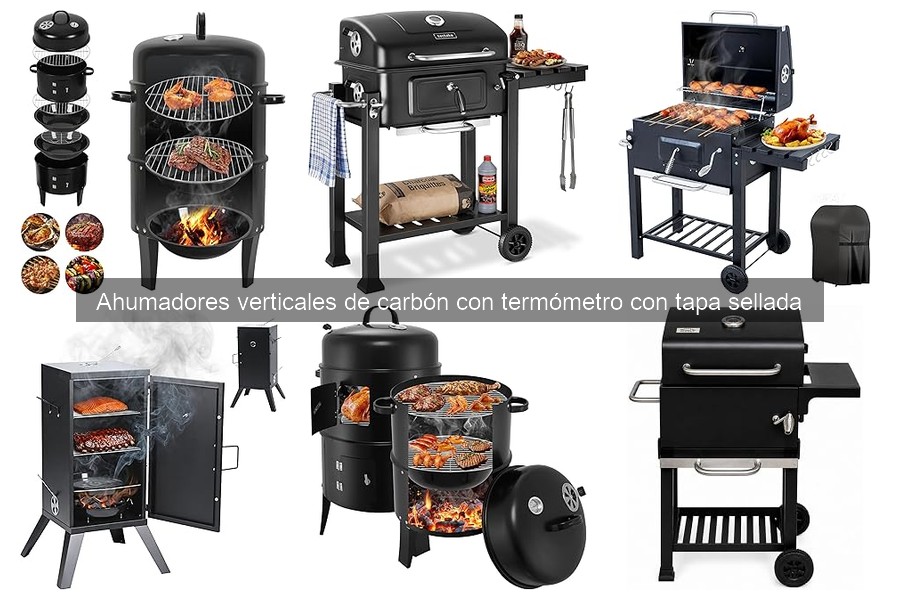 ¿Qué es un ahumador vertical de carbón con termómetro y tapa sellada?