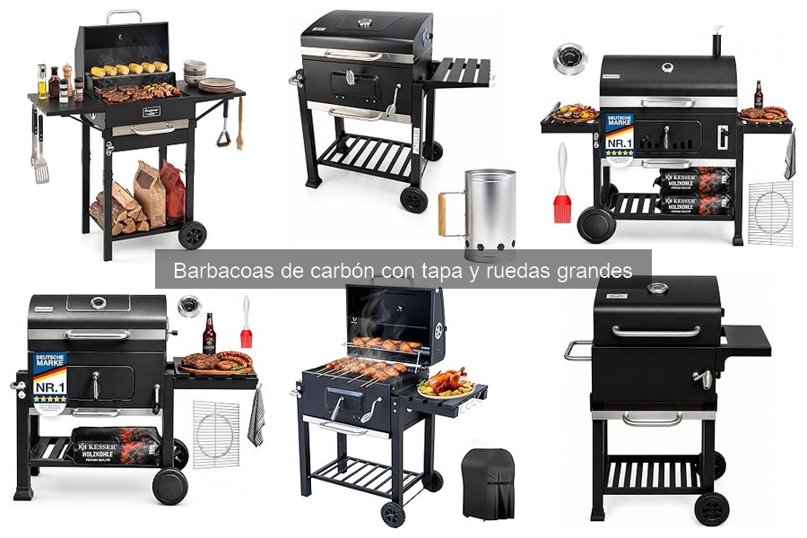 ¿Qué es una barbacoa de carbón con tapa y ruedas grandes?